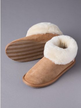 Ladies' Sheepskin Bootie Slippers in Tan