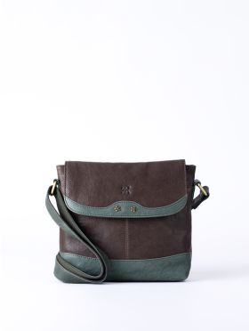 Hartsop Flapover Leather Cross Body Bag in Brown and Green