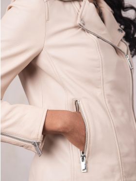 Tarraby Leather Biker Jacket in Parchment
