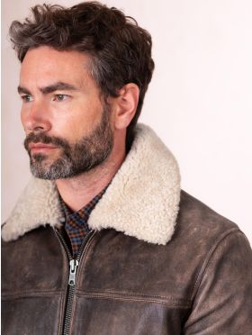 Fellfoot Leather Aviator Jacket in Chocolate Brown