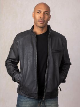 Crookshaw Leather Jacket in Navy