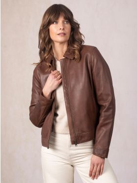 Crosthwaite Collared Leather Jacket in Chocolate