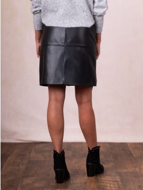 Leather A-Line Mini Skirt in Black
