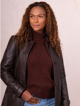 Bilsco Longline Leather Jacket in Seal Brown