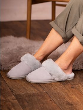 Ladies' Sheepskin Slider Slippers in Light Grey