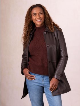 Bilsco Longline Leather Jacket in Seal Brown