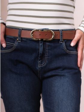 Bowness Leather Dual Buckle Belt in Tan