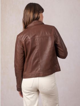 Crosthwaite Collared Leather Jacket in Chocolate