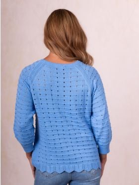 Blossom Pointelle Jumper in Blue
