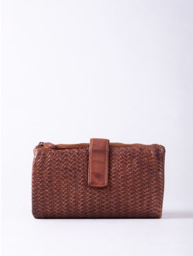 Wreay Large Leather Tab Purse in Cognac
