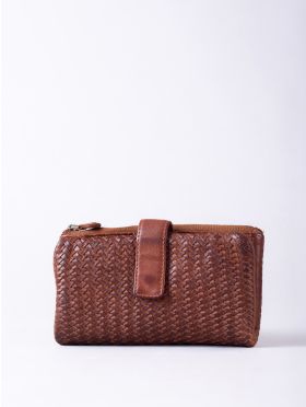 Wreay Large Leather Tab Purse in Cognac