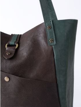 Hartsop Leather Tote Bag in Brown and Green