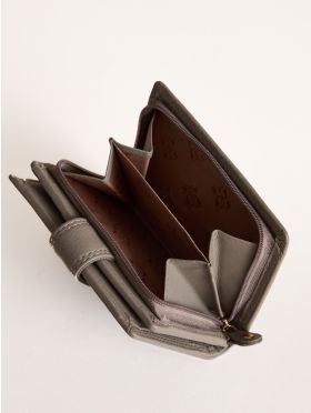 Small Leather Tab Purse in Grey