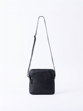 Raven Leather Cross Body Bag in Black