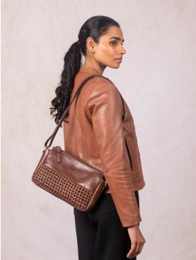 Waverton Woven Leather Cross Body Bag in Brown