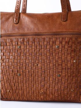 Storrs Woven Leather Tote Bag in Cognac