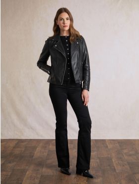 Tarraby Leather Biker Jacket in Black