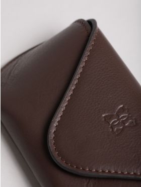 Flapover Leather Glasses Case in Brown