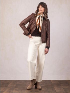 Tarn Leather Biker Jacket in Bourbon