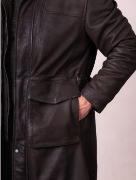 Kielder Long Leather Coat in Brown | Lakeland Leather