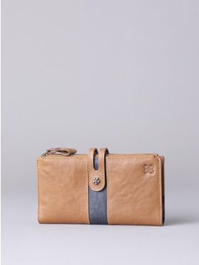 Hartsop Leather Double Zip Purse in Tan & Navy