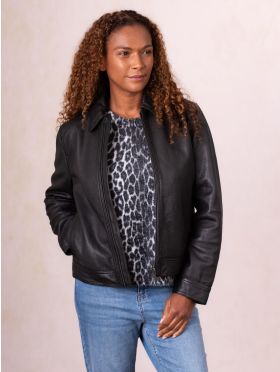 Crosthwaite Collared Leather Jacket in Black