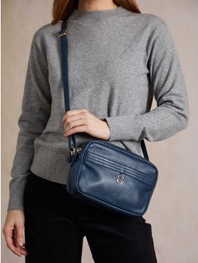 Cartmel Boxy Leather Cross Body Bag in Navy