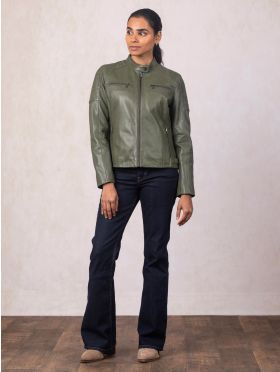 Buttermere Leather Racer Jacket in Green