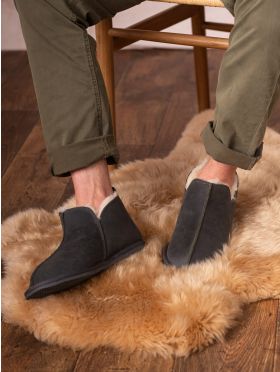 Men's Leather Slipper Boot in Charcoal