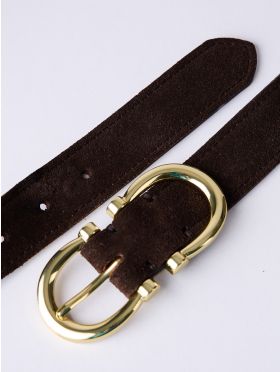 Bowness Suede Dual Buckle Belt in Chocolate