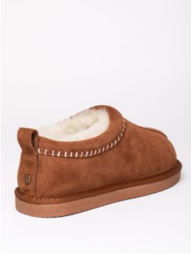 Sheepskin Embroidered Clog Slippers in Tan
