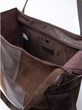 Tarn Hows Leather and Suede Tote Bag in Chocolate Brown