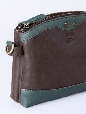 Hartsop Zip Leather Cross Body Bag in Brown and Green