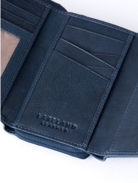 Hartsop Flapover Leather Purse in Navy and Cognac