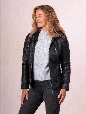 Abbeyville II Hooded Leather Jacket in Black