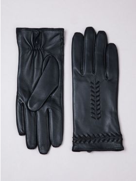 Suzie Stitch Detail Leather Gloves in Black