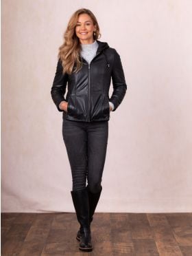 Abbeyville II Hooded Leather Jacket in Black