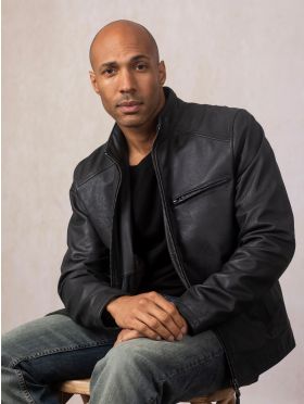 Crookshaw Leather Jacket in Navy