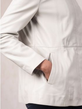 Mawbray Collared Leather Jacket in Parchment