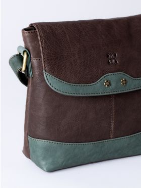 Hartsop Flapover Leather Cross Body Bag in Brown and Green