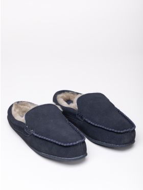 Sheepskin Moccasin Slider Slippers in Navy
