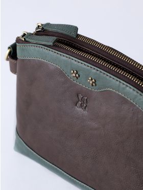Hartsop Zip Leather Cross Body Bag in Brown and Green