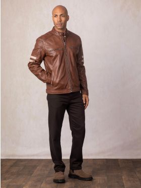 Charlie II Leather Racer Jacket in Cognac | Lakeland Leather
