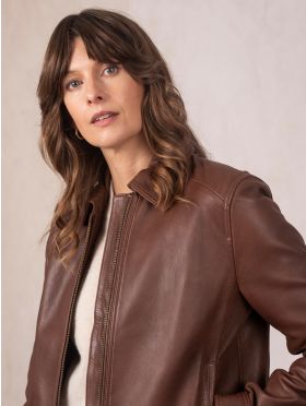 Crosthwaite Collared Leather Jacket in Chocolate