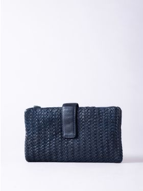 Wreay Large Leather Tab Purse in Navy
