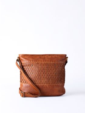 Storrs Woven Leather Cross Body Bag in Cognac