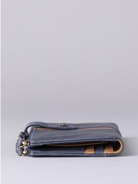 Hartsop Leather Double Zip Purse in Navy & Tan