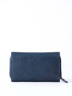 Hartsop Flapover Leather Purse in Navy and Cognac