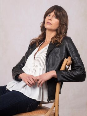 Newland Centre Zip Leather Biker Jacket in Black | Lakeland Leather