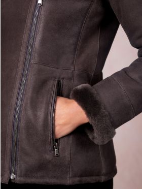 Armboth Shearling Aviator Jacket in Charcoal Grey